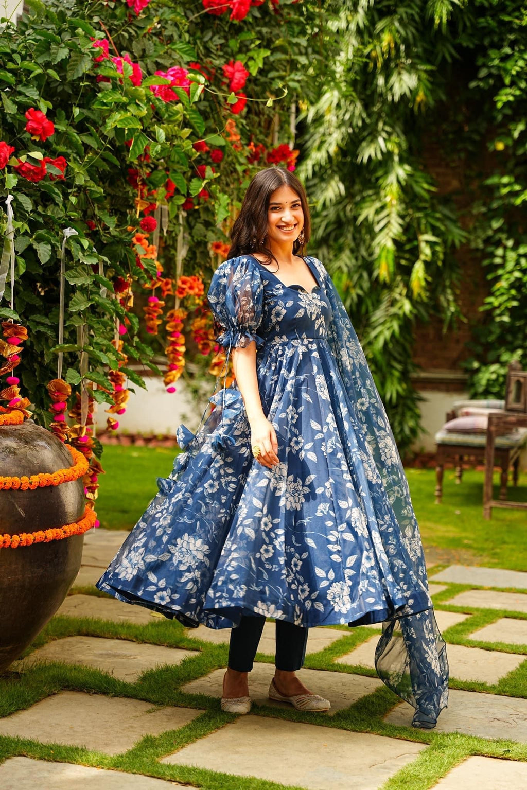 Jyoti Fashion Women's Navy Blue Tabby Silk Heavy Digital Printed Kurta Set
