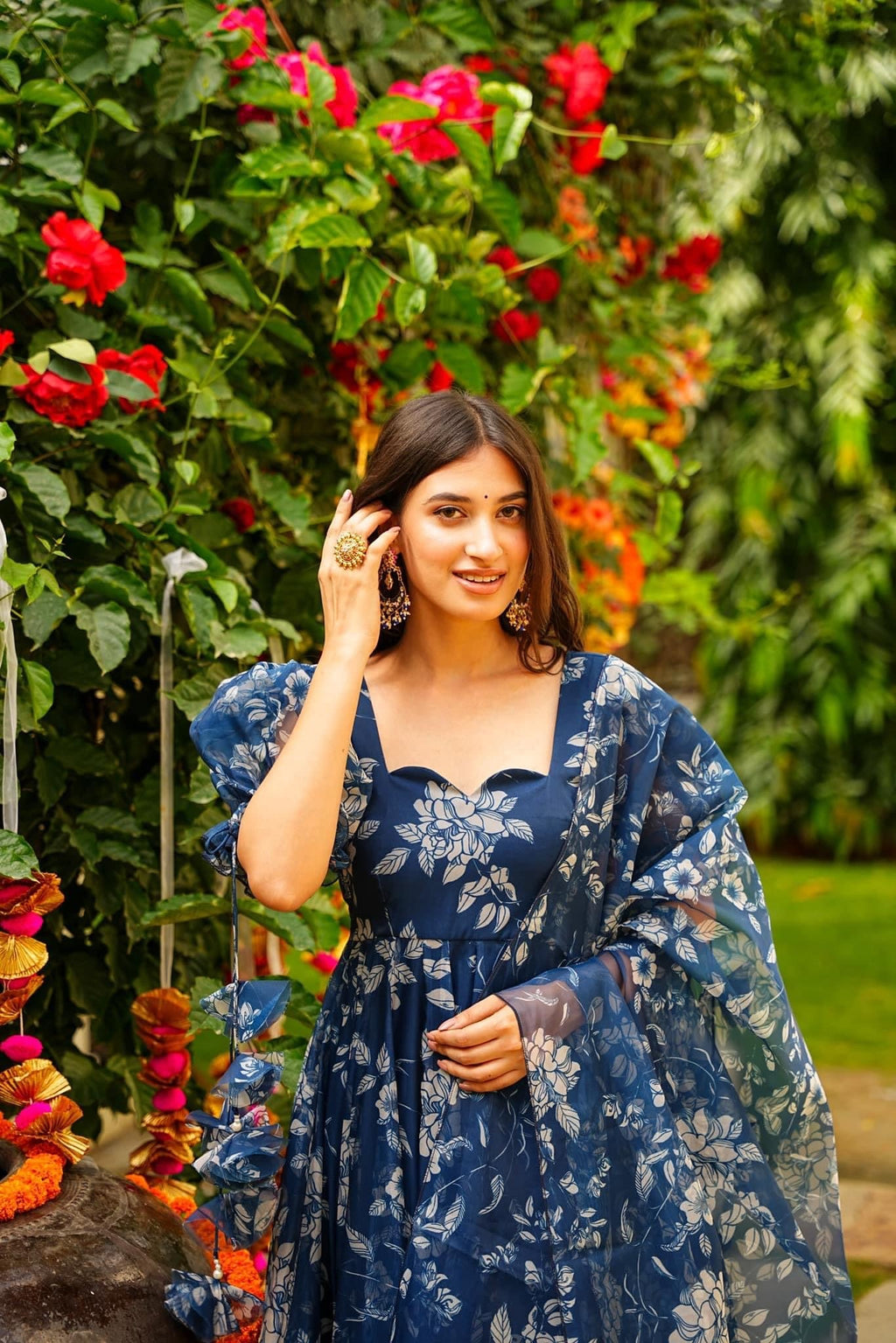 Jyoti Fashion Women's Navy Blue Tabby Silk Heavy Digital Printed Kurta Set