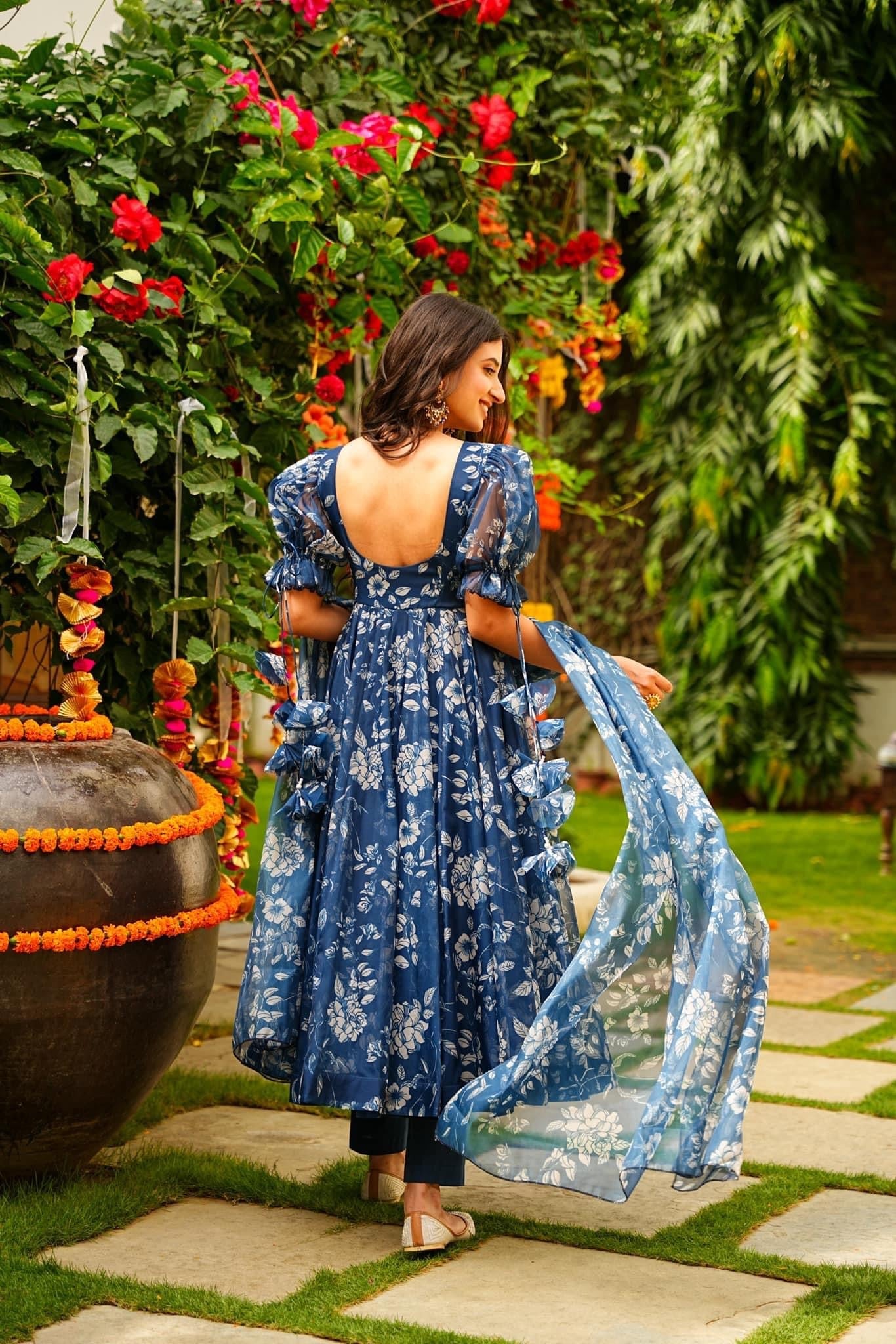Jyoti Fashion Women's Navy Blue Tabby Silk Heavy Digital Printed Kurta Set