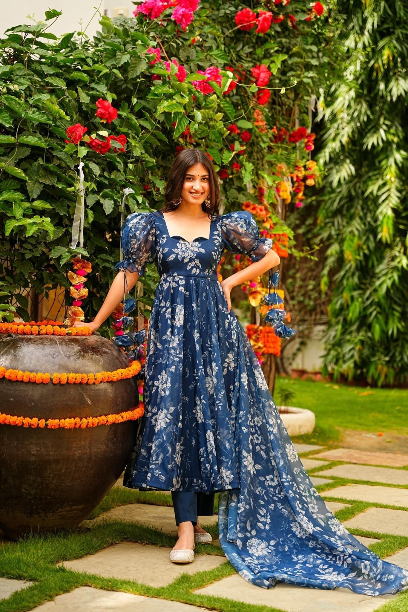 Jyoti Fashion Women's Navy Blue Tabby Silk Heavy Digital Printed Kurta Set