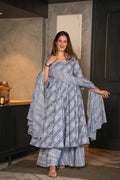 Jyoti Fashion Women's Grey Cotton Silk Heavy Digital Printed Kurta Set