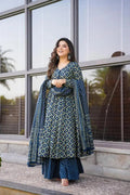 Jyoti Fashion Women's Blue Cotton Silk Heavy Digital Printed Kurta Set