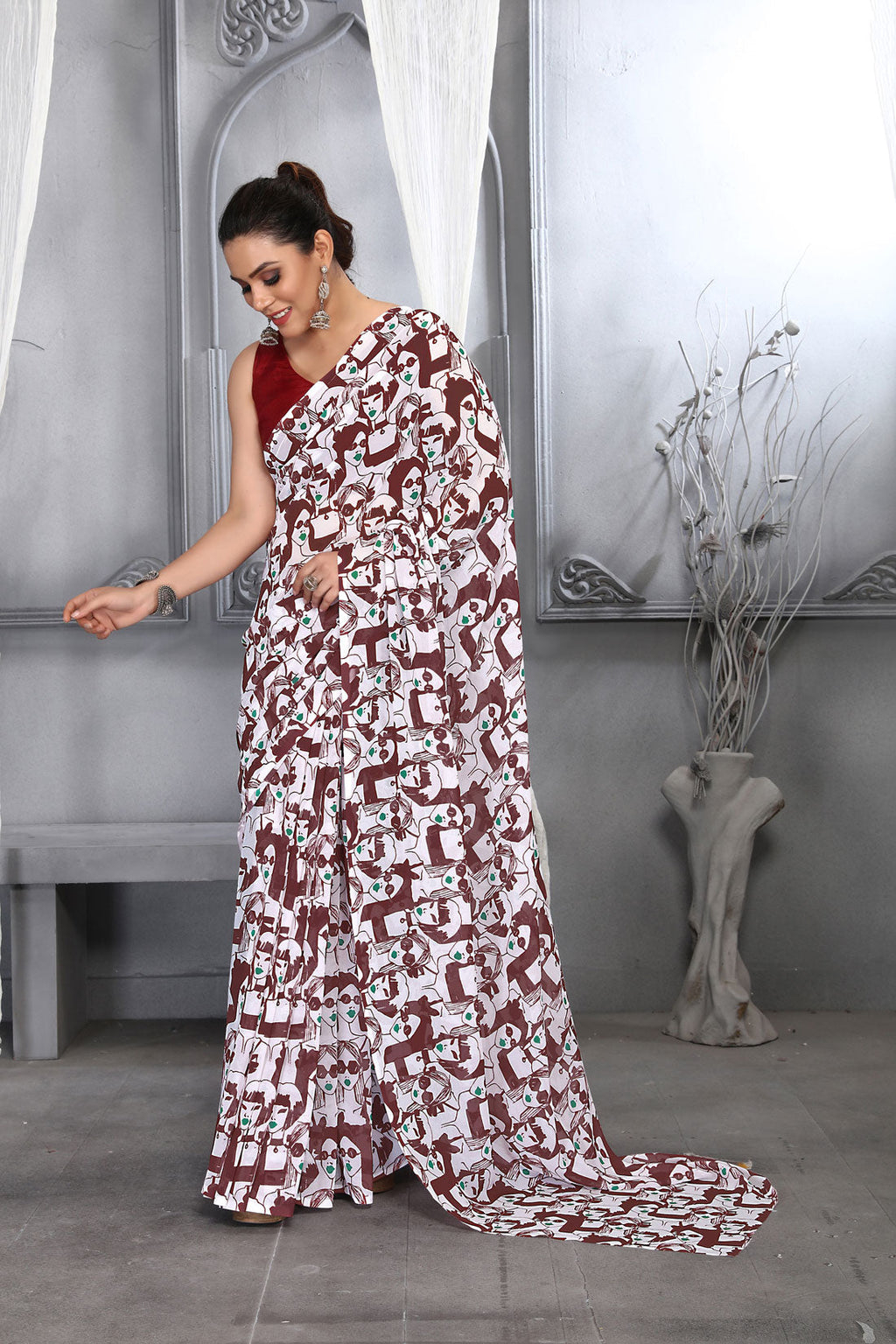 Jyoti Fashion Women's Maroon Faux Georgette Digital Printed Designer Saree with Blouse