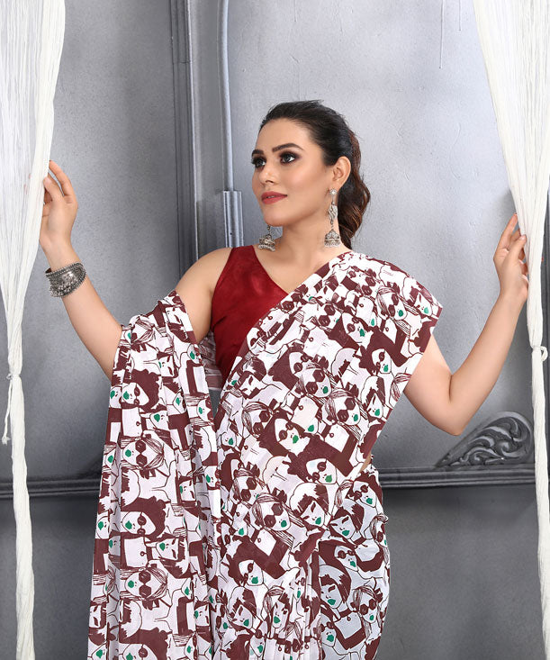 Jyoti Fashion Women's Maroon Faux Georgette Digital Printed Designer Saree with Blouse