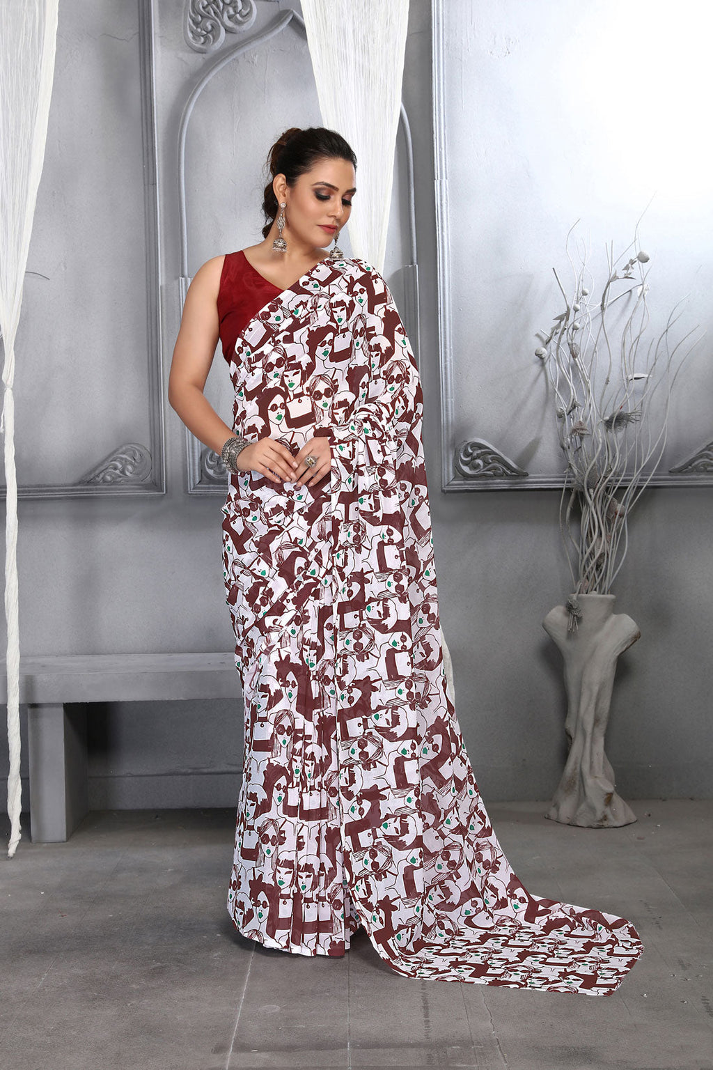 Jyoti Fashion Women's Maroon Faux Georgette Digital Printed Designer Saree with Blouse