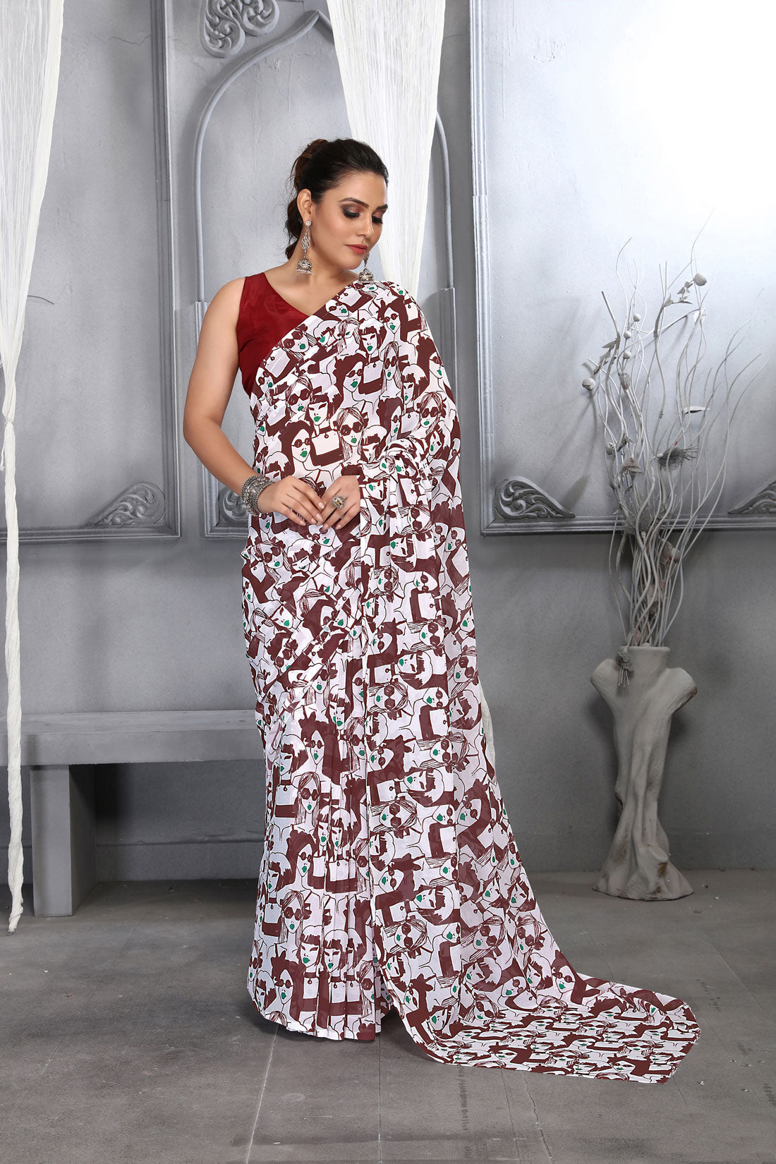 Jyoti Fashion Women's Maroon Faux Georgette Digital Printed Designer Saree with Blouse