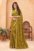 Jyoti Fashion Women's Olive Green Faux Blooming Sequins Work Designer Saree with Blouse