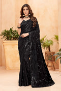 Jyoti Fashion Women's Black Faux Blooming Sequins Work Designer Saree with Blouse