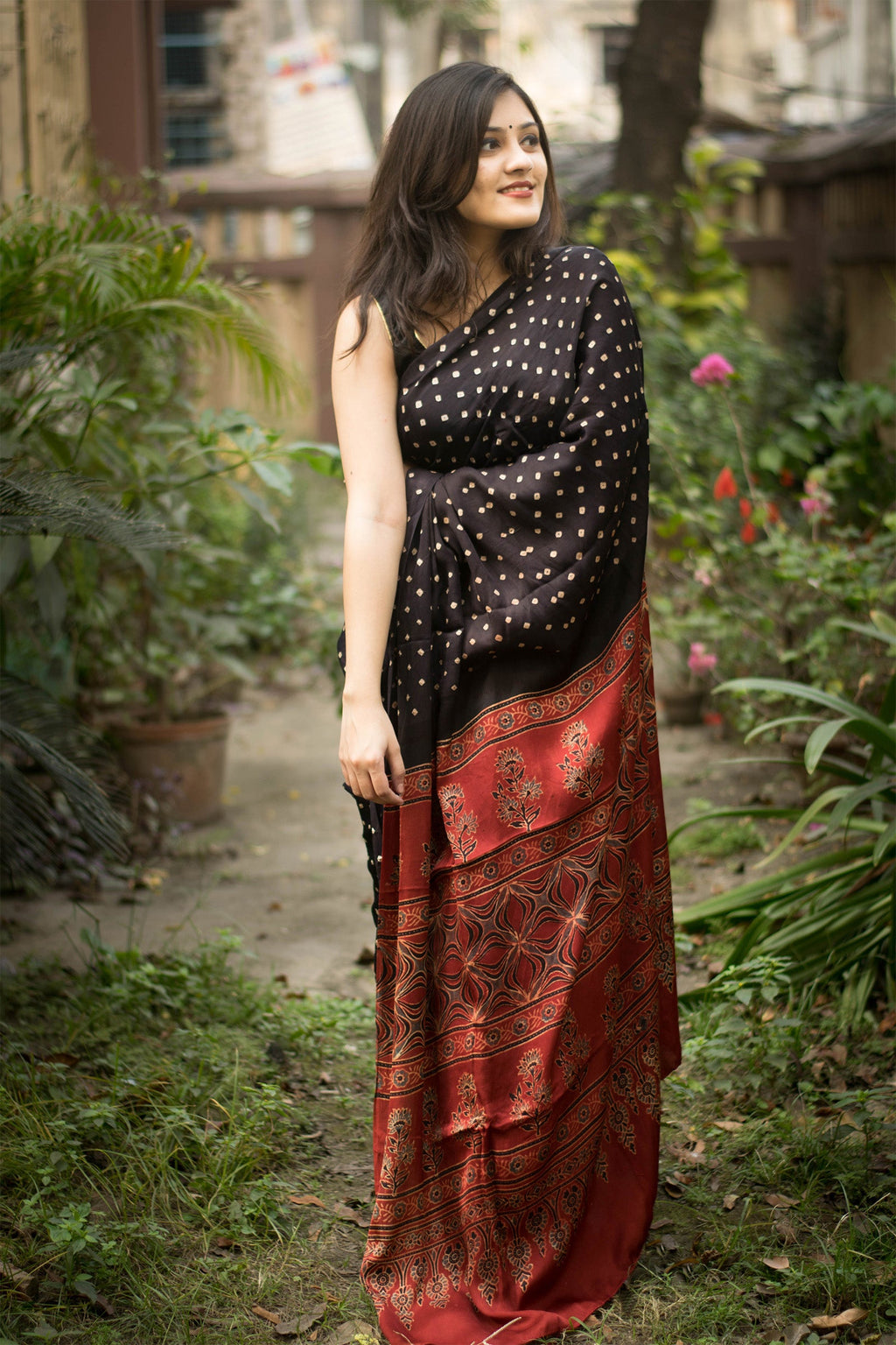 Jyoti Fashion Women's Black Imported Silk Satin Digital Printed Designer Saree with Blouse