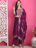 Jyoti Fashion Women's Wine Silk Jacquard Woven with Zari Work Salwar Suit Set