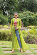 Jyoti Fashion Women's Green Faux Georgette Leheriya Print with Kutchi Patchwork Ethnic Kurta