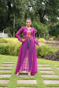 Jyoti Fashion Women's Purple Faux Georgette Leheriya Print with Kutchi Patchwork Ethnic Kurta