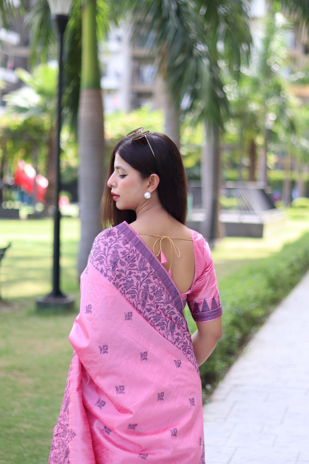 Jyoti Fashion Women's Baby Pink Handloom Raw Silk Weaving Pallu Traditional Saree with Blouse