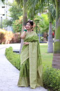 Jyoti Fashion Women's Mehendi Handloom Raw Silk Weaving Pallu Traditional Saree with Blouse