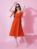 Jyoti Fashion Women's Orange Heavy Crepe Crushed Flared Western Dress