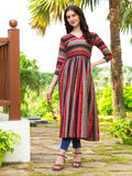 Jyoti Fashion Women's Black Rayon Geometric Printed Casual Flared kurta