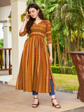 Jyoti Fashion Women's Yellow Rayon Geometric Printed Casual Flared kurta