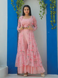 Jyoti Fashion Women's Baby Pink Georgette Sequins Choli with Printed Shrug & Sharara Set