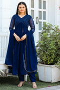 Jyoti Fashion Women's Blue Georgette Foil Printed Kurta Set with Dupatta