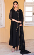 Jyoti Fashion Women's Black Georgette Foil Printed Gown with Dupatta Set