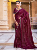 Jyoti Fashion Women's Maroon Shimmer Chiffon Embellished Border with Crystal Lines Saree with Blouse
