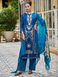 Jyoti Fashion Women's Navy Blue Muslin Resham Thread with Jari & Cut Work Salwar Suit Set