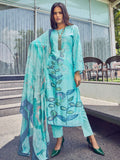Jyoti Fashion Women's Turquoise Muslin Floral Digital Print with Sequins Work Salwar Suit Set