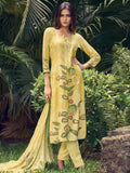 Jyoti Fashion Women's Lemon Yellow Muslin Floral Digital Print with Sequins Work Salwar Suit Set