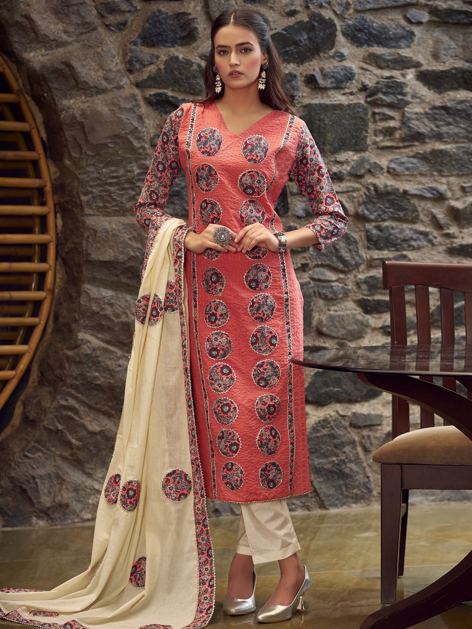 Jyoti Fashion Women's Coral Pure Cotton Digital Printed Salwar Suit Set