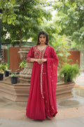 Jyoti Fashion Women's Rani Pink Faux Blooming Sequins Zari Embroidered Long Anarkali Sets