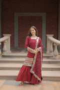 Jyoti Fashion Women's Gajri Faux Georgette Sequins Thread Embroidered Kurta Set with Dupatta