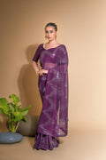 Jyoti Fashion Women's Wine Georgette Sequins Embroidered Designer Saree with Blouse