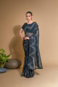 Jyoti Fashion Women's Black Georgette Sequins Embroidered Designer Saree with Blouse