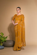 Jyoti Fashion Women's Mustard Georgette Sequins Embroidered Designer Saree with Blouse