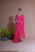 Jyoti Fashion Women's Pink Georgette Sequins Embroidered Designer Saree with Blouse