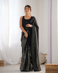 Jyoti Fashion Women's Black Georgette Sequins Designer Saree with Blouse
