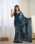 Jyoti Fashion Women's Teal Georgette Sequins Designer Saree with Blouse