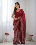 Jyoti Fashion Women's Maroon Georgette Sequins Designer Saree with Blouse