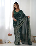 Jyoti Fashion Women's Bottle Green Georgette Sequins Designer Saree with Blouse