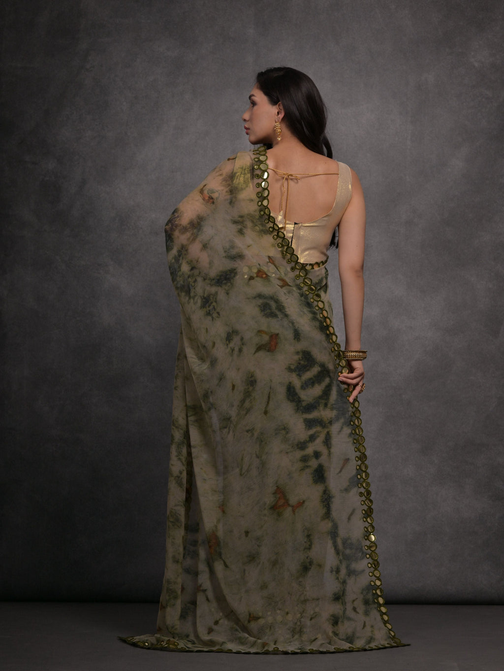 Jyoti Fashion Women's Grey Chiffon Print with Mirror Work Designer Saree with Blouse