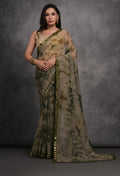 Jyoti Fashion Women's Grey Chiffon Print with Mirror Work Designer Saree with Blouse