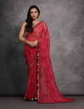 Jyoti Fashion Women's Pink Chiffon Print with Mirror Work Designer Saree with Blouse