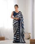 Jyoti Fashion Women's Teal Georgette Sequins Designer Saree with Blouse