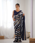 Jyoti Fashion Women's Navy Blue Georgette Sequins Designer Saree with Blouse
