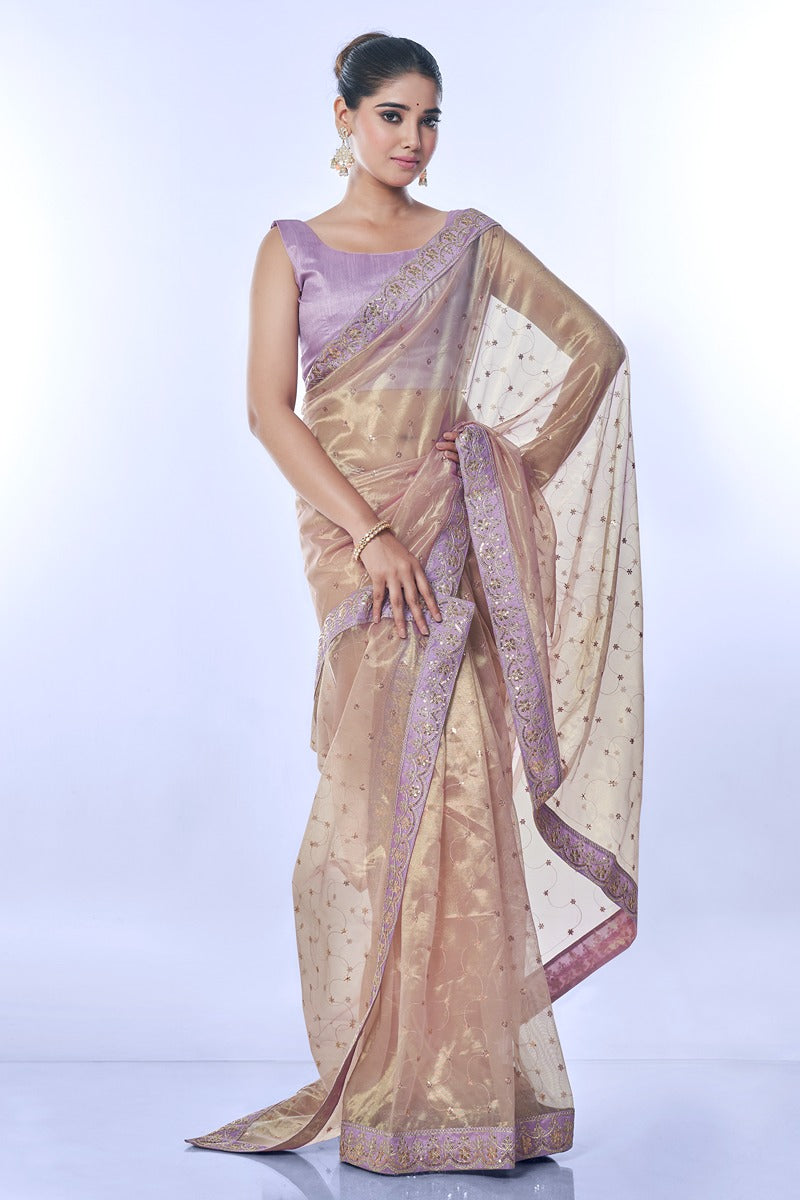 Jyoti Fashion Women's Purple Net Sequins Embroidered Designer Saree with Blouse