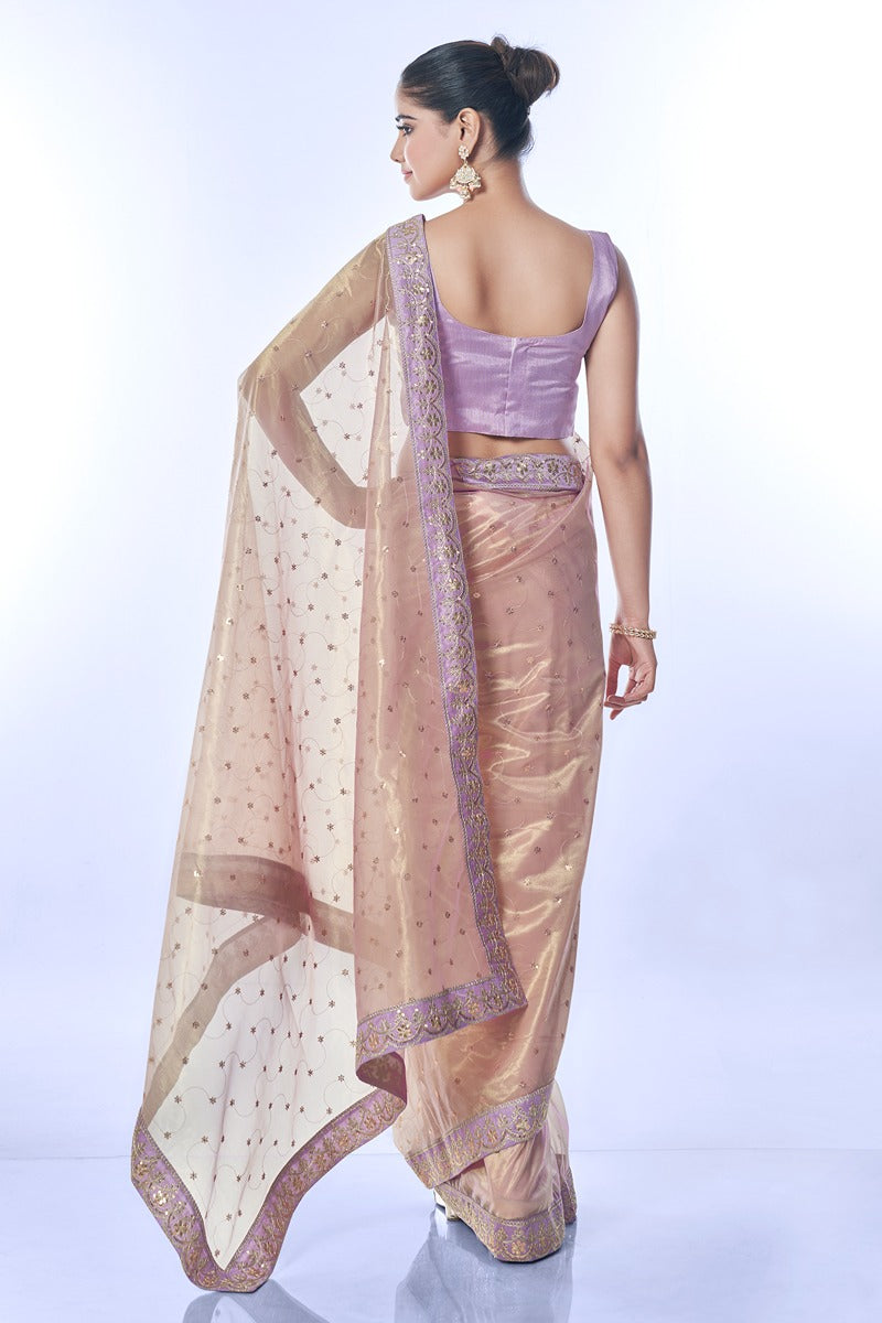 Jyoti Fashion Women's Purple Net Sequins Embroidered Designer Saree with Blouse