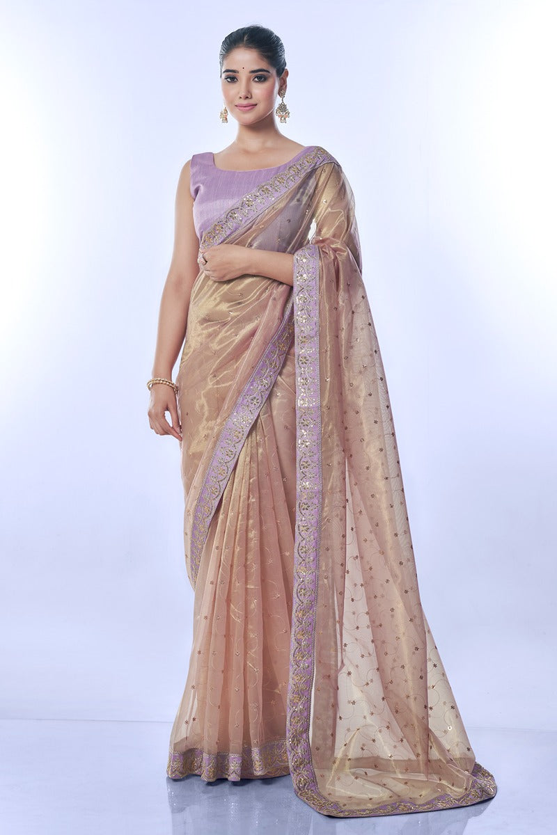 Jyoti Fashion Women's Purple Net Sequins Embroidered Designer Saree with Blouse