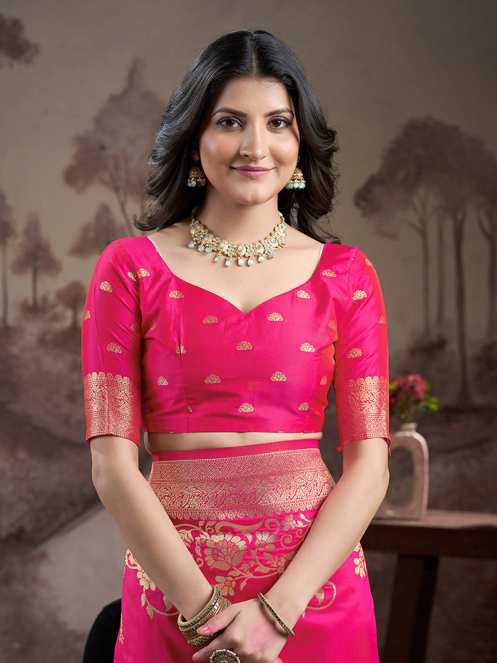 Jyoti Fashion Women's Pink Soft Lichi Silk Jacquard Traditional Saree with Blouse