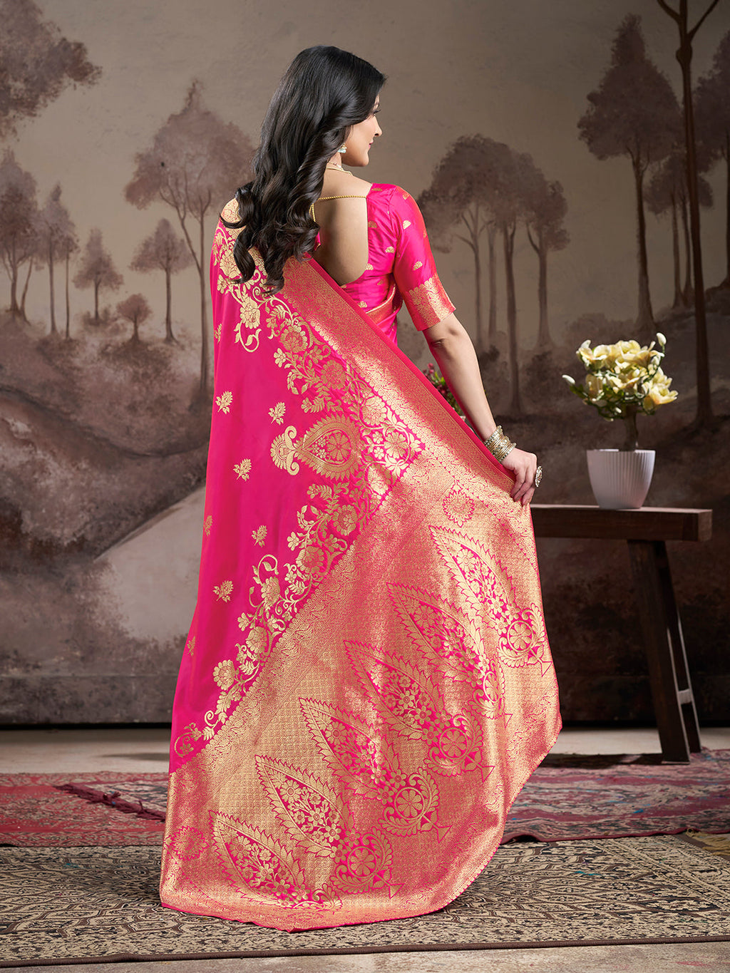 Jyoti Fashion Women's Pink Soft Lichi Silk Jacquard Traditional Saree with Blouse