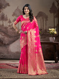 Jyoti Fashion Women's Pink Soft Lichi Silk Jacquard Traditional Saree with Blouse